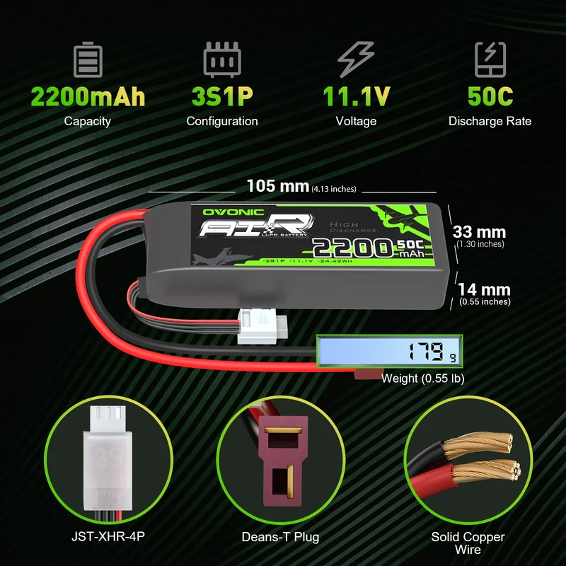 Ovonic Air 3S 2200mAh 50C 11,1V LiPo-Akkupack mit Deans T-Stecker