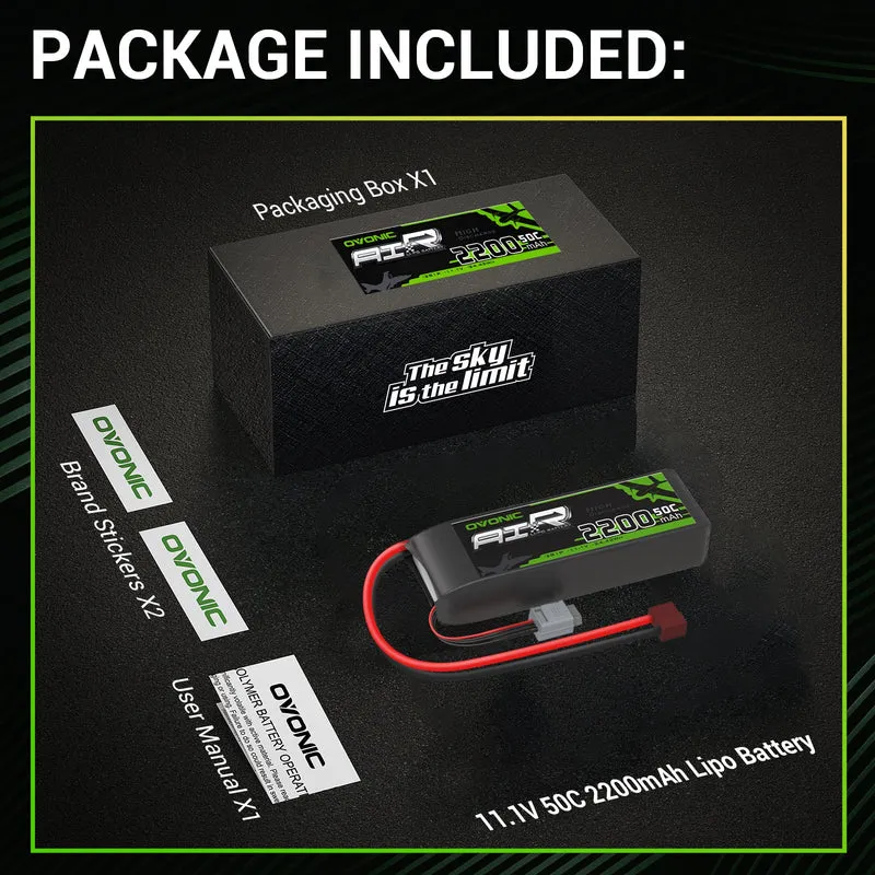 Ovonic Air 3S 2200mAh 50C 11,1V LiPo-Akkupack mit Deans T-Stecker
