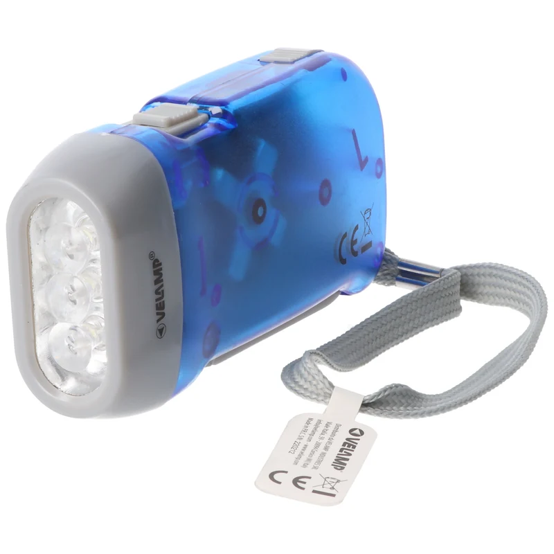 Velamp 3fach LED Dynamo Taschenlampe wiederaufladbar, Blau und Gelb, mit Anti Black Out Funktion