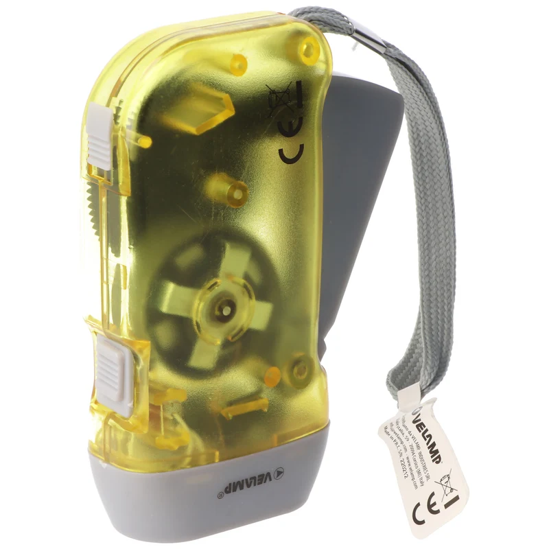 Velamp 3fach LED Dynamo Taschenlampe wiederaufladbar, Blau und Gelb, mit Anti Black Out Funktion