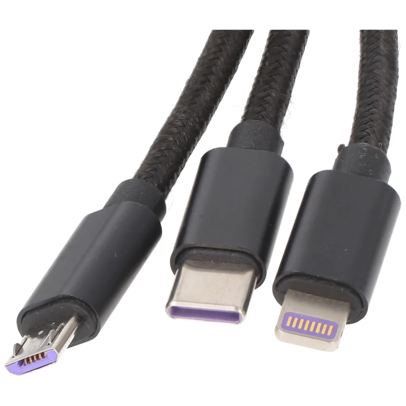 AccuCell 3IN1 USB Datenkabel passend für USB-C, iPhone, MICRO-USB Kabel 1 Meter SCHWARZ