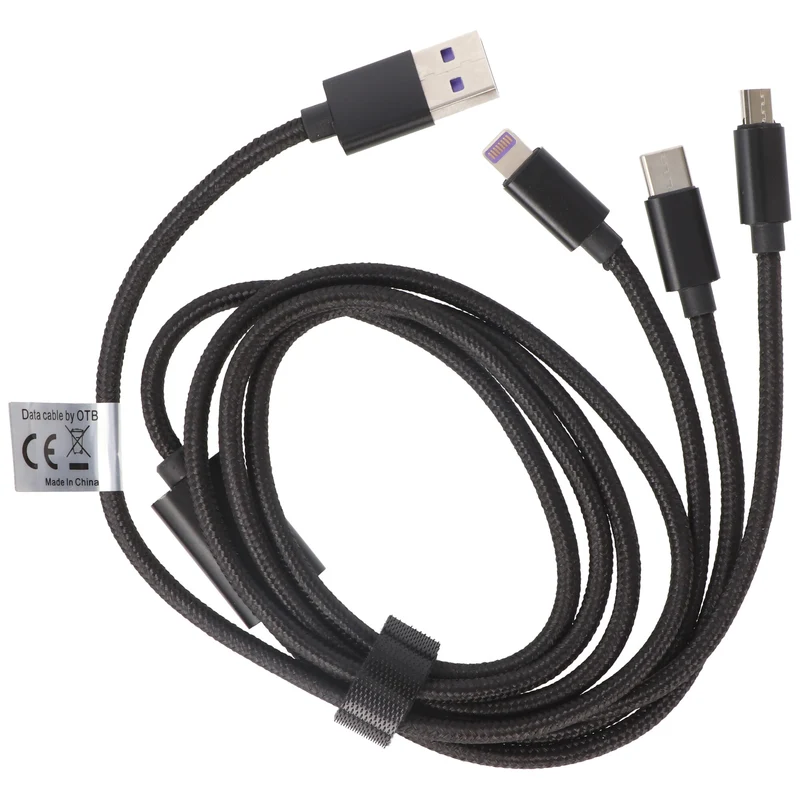 AccuCell 3IN1 USB Datenkabel passend für USB-C, iPhone, MICRO-USB Kabel 1 Meter SCHWARZ