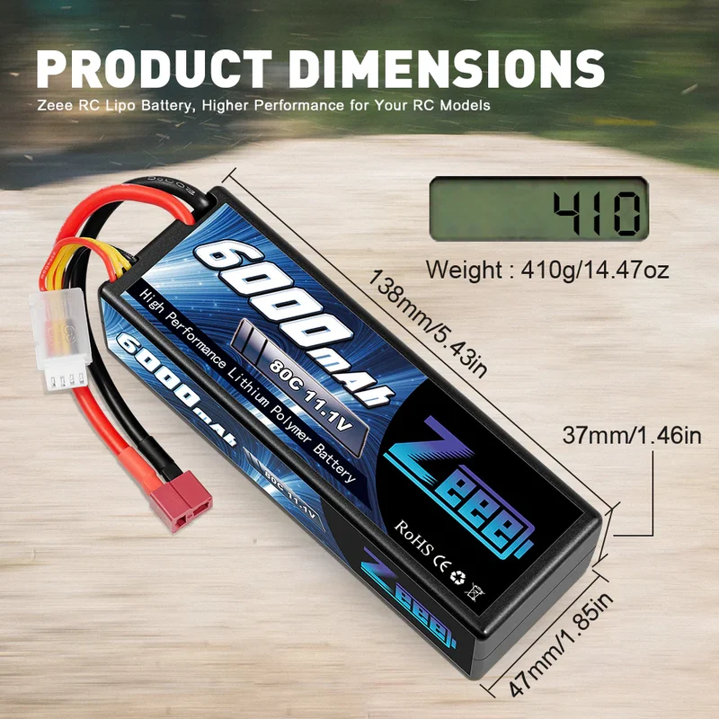 Zeee 3S Lipo-Akku 11,1V 6000mAh 80C Hardcase-Akku mit Deans-Anschluss