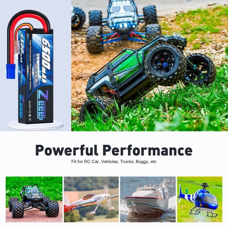 Zeee 2S Lipo-Akku 2S 6500mAh 7,4V 120C Hardcase RC-Autoakku mit EC5-Anschluss (2 St.)
