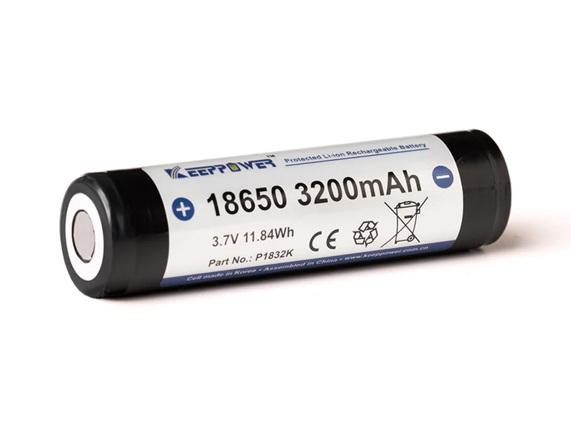 Keeppower 18650 - 3200mAh, 3,6V - 3,7V Li-Ion-Akku PCB geschützt Flacher Pluspol