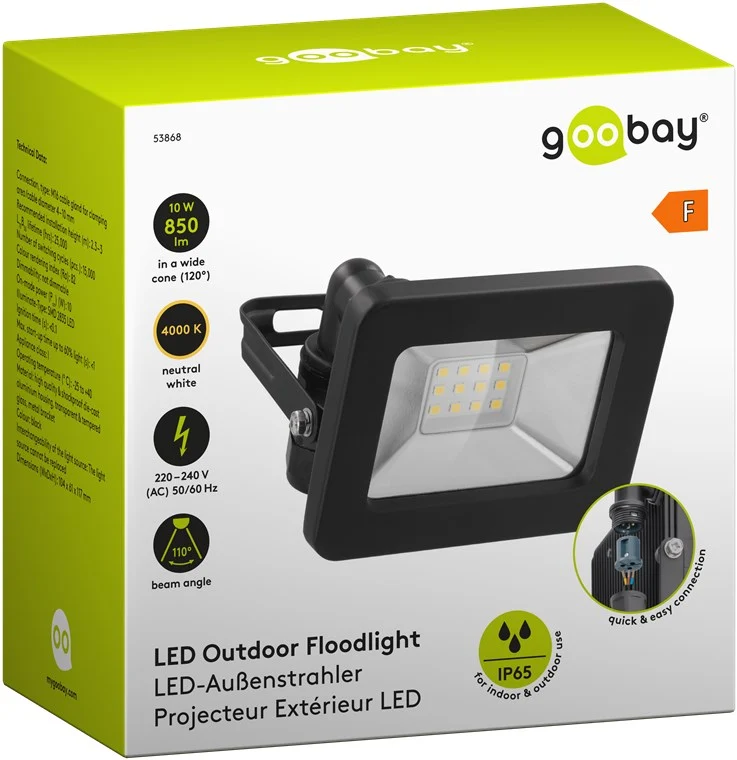 Goobay LED-Außenstrahler, 10 W - mit 850 lm, neutralweißem Licht (4000 K) und M16-Kabelverschraubung, für den Außeneinsatz geeignet (IP65)