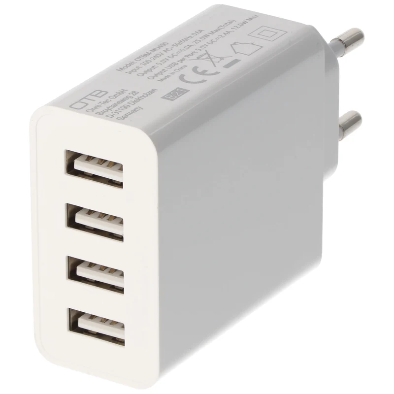 AccuCell Ladeadapter USB - 5,0A 4-Port Multiadapter mit Auto-ID - weiß