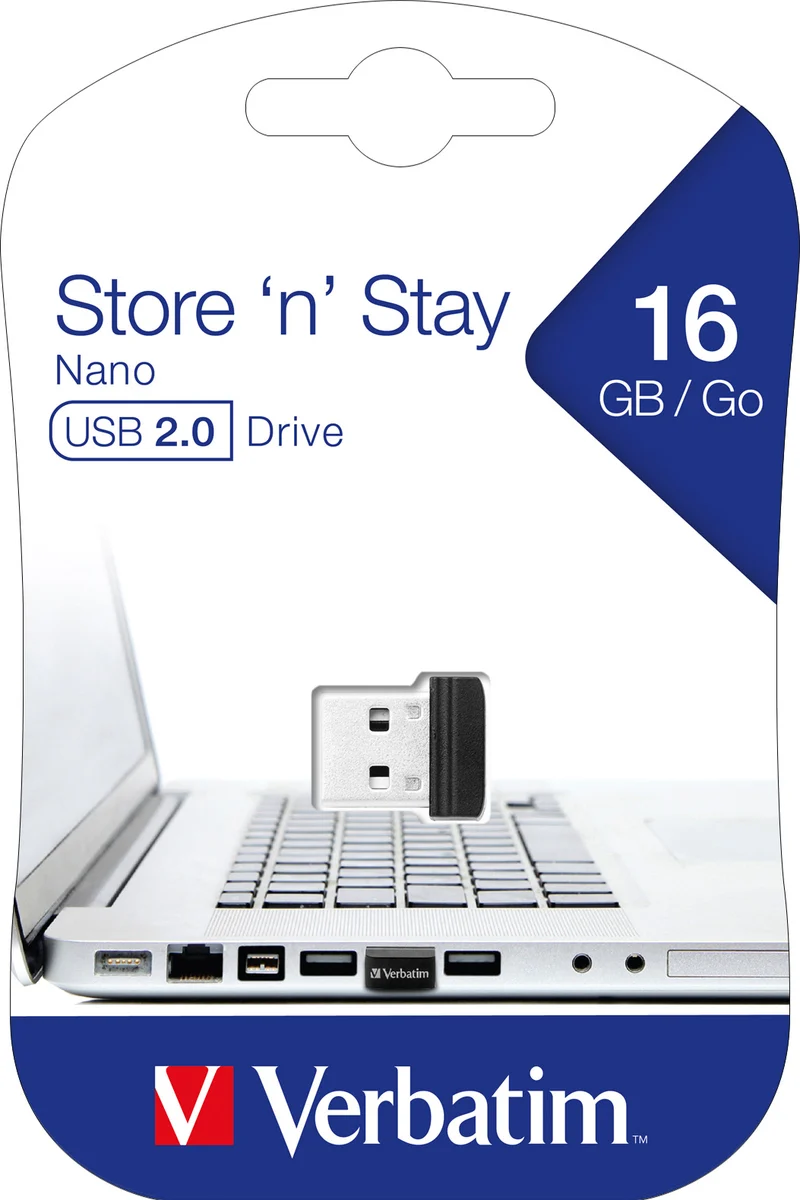 Verbatim USB 2.0 Stick 16GB, Nano Store'n'Stay (R) 10MB/s, (W) 3MB/s, Retail-Blister