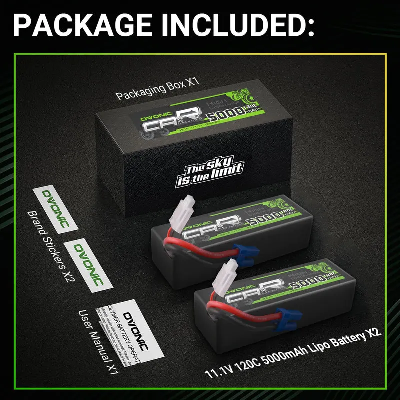 Ovonic Car 3S Lipo Akku 5000mAh 120C 11,1V mit EC5 Stecker (2 Stück)