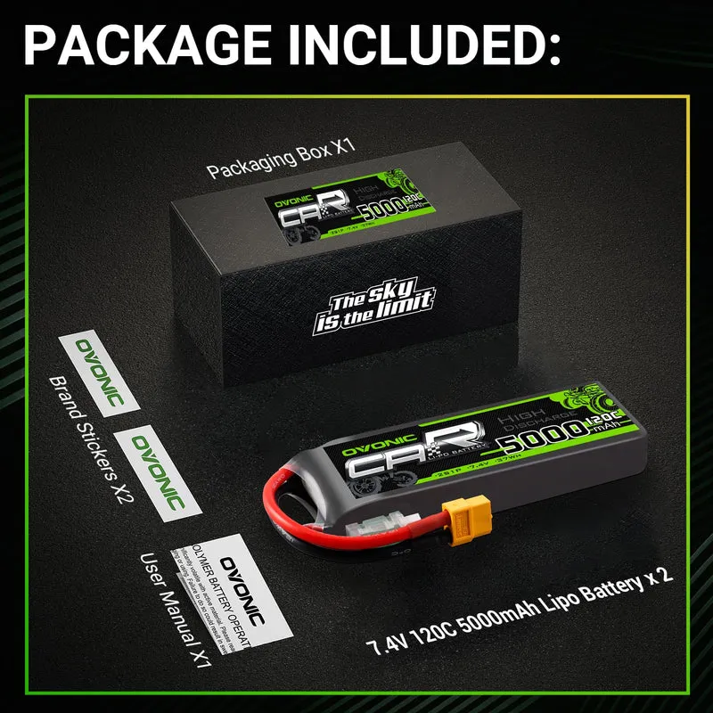Ovonic Car 2S Lipo Akku 5000mAh 7,4V 120C mit TRA-Stecker (2 Stück)
