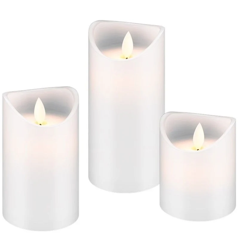 AccuCell 3er Set mit LED-Echtwachs-Kerzen mit realistischem, bewegendem Licht in warm weiß, mit Timer Funktion inklusive Batterien