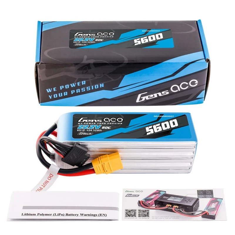 Gens Ace G-Tech 6S LiPo Akku 5600mAh 80C 22,2V 6S1P Lipo-Akkupack mit XT90-Stecker