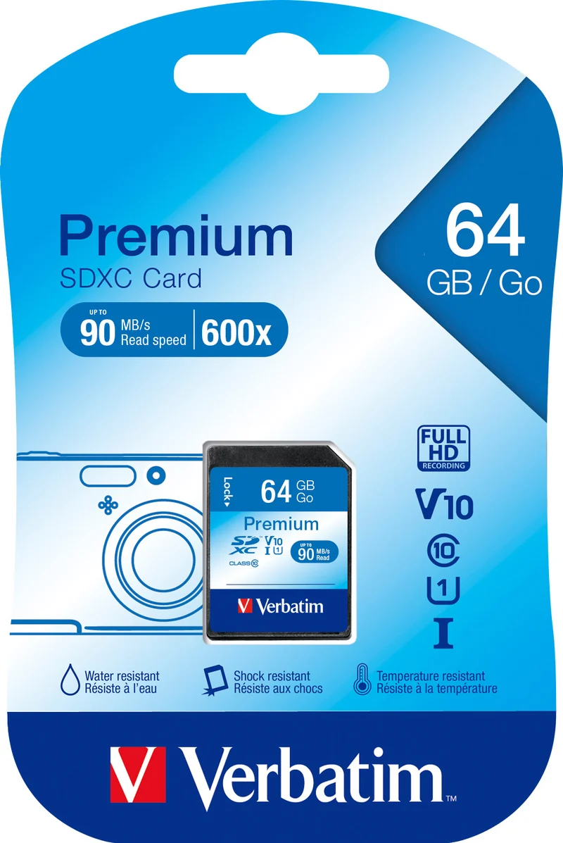 Verbatim SDHC-Card 16GB, Premium, Class 10, U1, UHS-I (R) 80MB/s, (W) 10MB/s, Retail-Blister
