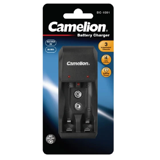 Camelion Stecker-Ladegerät BC-1001A für 1-2 AA oder 1-2 AAA oder 1x 9V Block Ni-MH Akkus