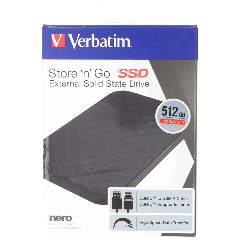 Verbatim SSD 512GB, USB 3.2, Typ A-C, 6.35cm (2.5'') Store n Go, (R) 400MB/s, (W) 400MB/s, Retail