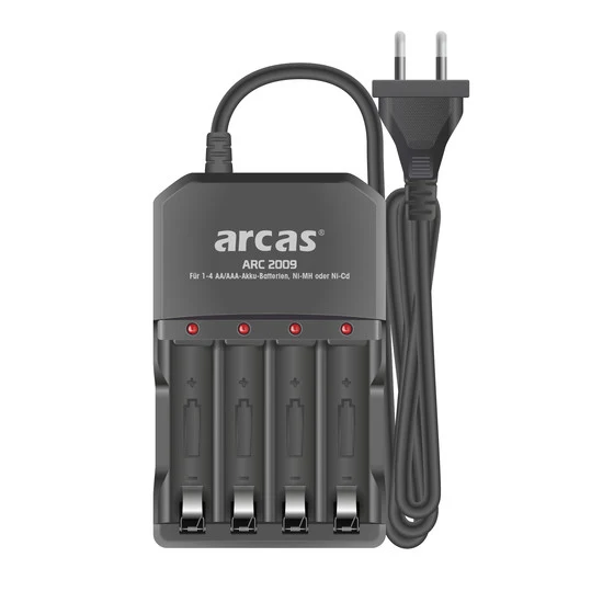Arcas 4-Schacht Ladegerät mit vier unabhängigen Ladekanälen für 1-4 Stück AA und AAA Akkus, ohne automatische Abschaltung, ohne Akkus