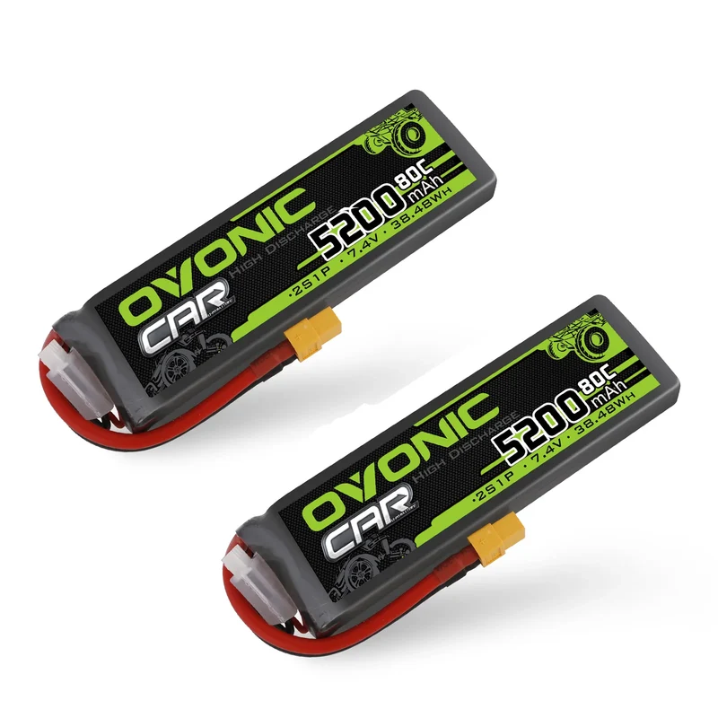 Ovonic Car 2S Lipo Akku 5200mAh 80C 7,4V RC Lipo Akku HardCase mit XT60 Stecker (2 Stück)