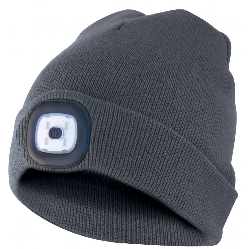 Velamp Mütze mit LED-Frontleuchte, Strickmütze mit LED-Licht ideal zum Joggen, Campen, Arbeiten, Spazieren etc., wiederaufladbar per USB und waschbar, dunkelgrau