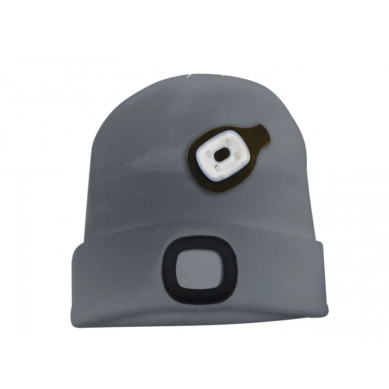 Velamp Mütze mit LED-Frontleuchte, Strickmütze mit LED-Licht ideal zum Joggen, Campen, Arbeiten, Spazieren etc., wiederaufladbar per USB und waschbar, dunkelgrau