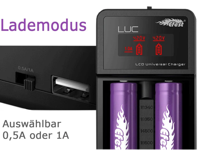 Efest LUC Ladegerät + 2x IMR 18650 - 3000mAh ungeschützt + Akkubox
