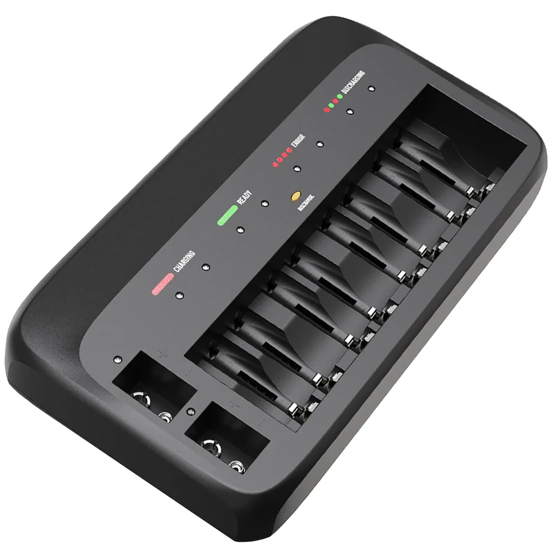 Absina X10 Akku Schnell-Ladegerät für 1-8 AA, AAA und 1-2 9V NiMH-Akkus, mit Entladefunktion