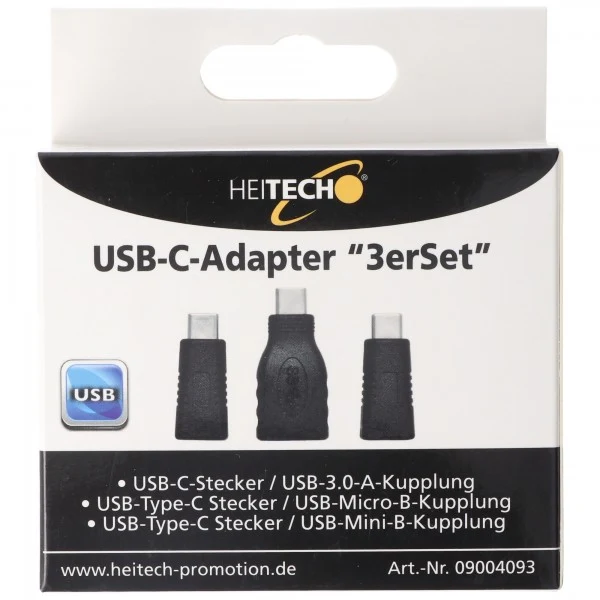 Heitech Adapter 3-er Set für Micro-USB und Mini-USB auf USB-C Stecker