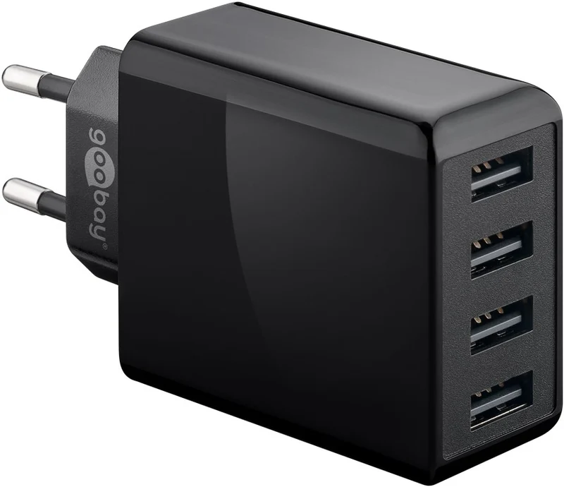 Goobay 4-fach USB-Ladegerät, mehrfach USB-Ladegerät, 30W, lädt bis zu 4 Geräte gleichzeitig, schwarz