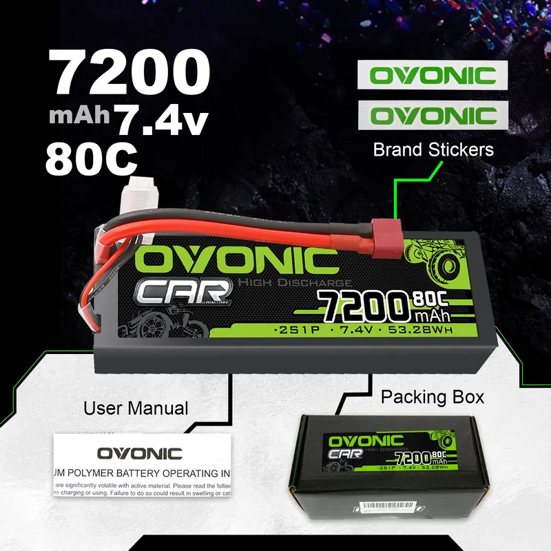 Ovonic Car 2S Lipo Akku 7200mAh 7,4V 80C mit Dean-Style T-Anschluss