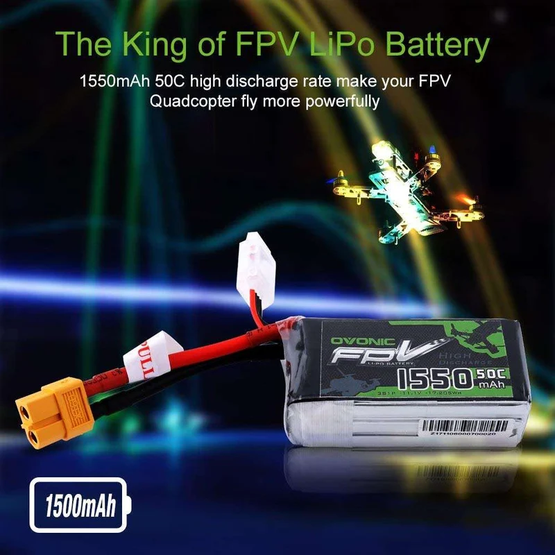 Ovonic FPV 3S LiPo Akku 1550mAh 50C 11,1V mit XT60 Stecker