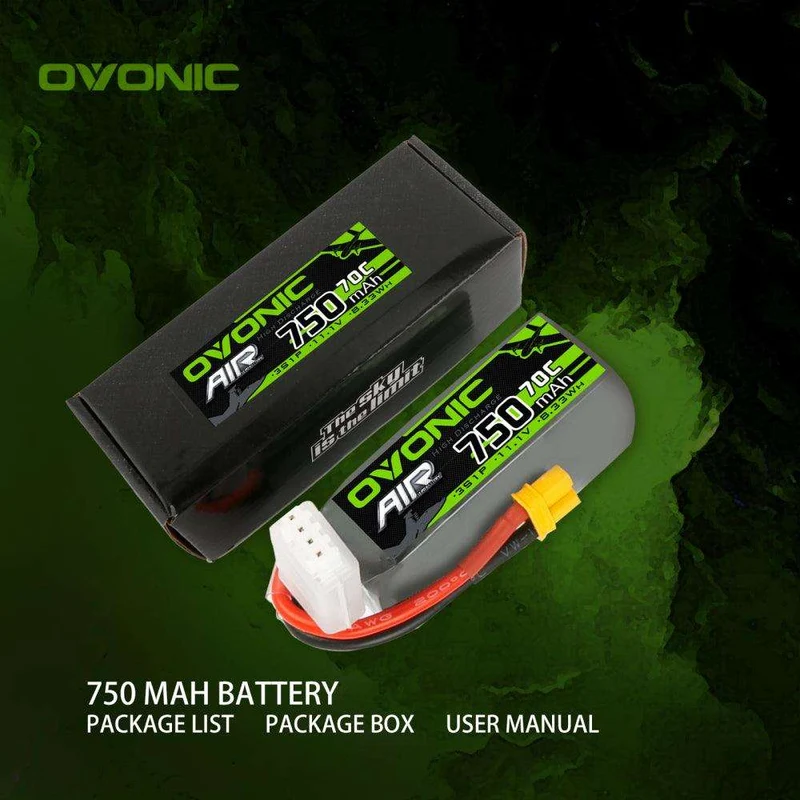 Ovonic Air 3S LiPo Akku 750mAh 11,1V 70C für RC-Helikopter LOGO 200 - XT30-Stecker (2 Stück)