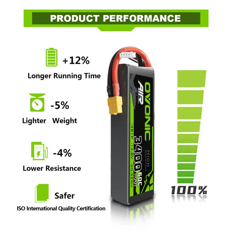 Ovonic Air 4S LiPo Akku 3400mAh 14,8V 60C für RC-Flugzeuge mit XT60 und Deans-Stecker