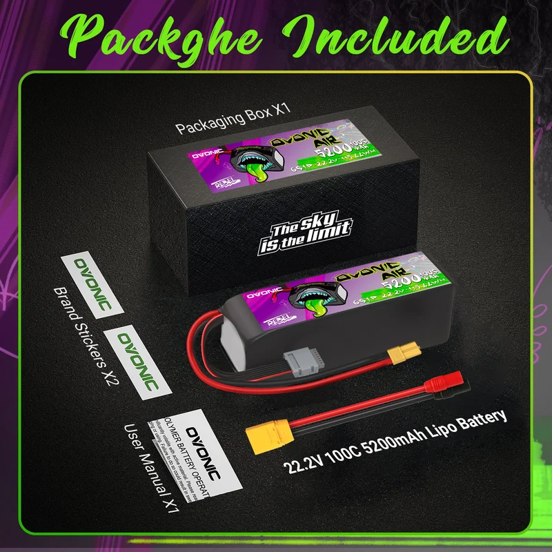 Ovonic Rebel 2.0 6S LiPo Akku 5200mAh 22,2V 6S 100C LiPo mit XT90- und AS150-Stecker