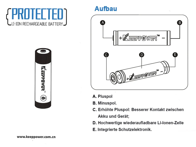 Keeppower 18500 2600mAh 3,7V integrierte Schutzelektronik P1850C4