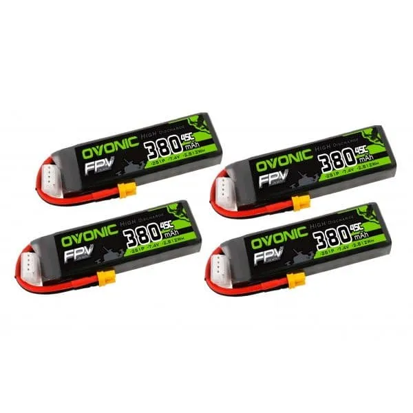 Ovonic FPV 2S LiPo Akku 380mAh 2S1P 7,4V 45C Lipo-Akkupack mit XT30-Stecker (4 Stück)