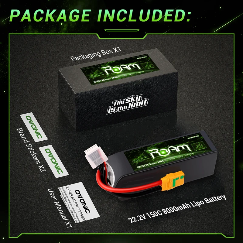 Ovonic Roam Serie 6S Lipo Akku 8000mAh 6S1P 150C 22,2V mit XT90-S