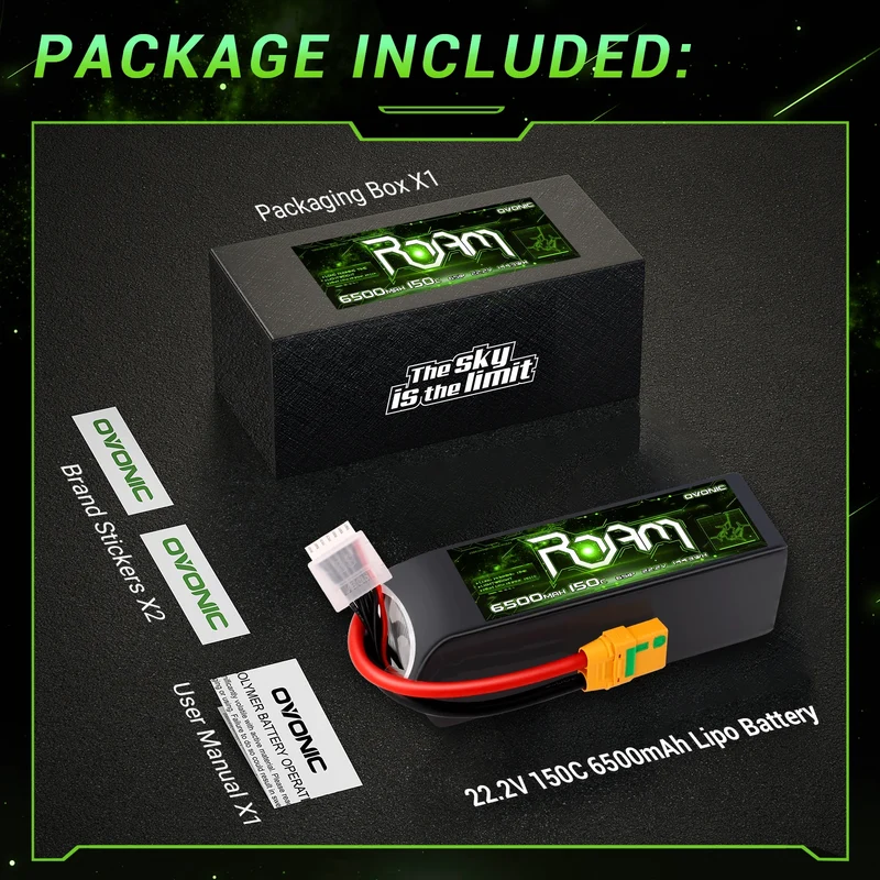 Ovonic Roam Series 6S Lipo Akku 6500mAh 6S1P 150C 22,2V und XT90-S