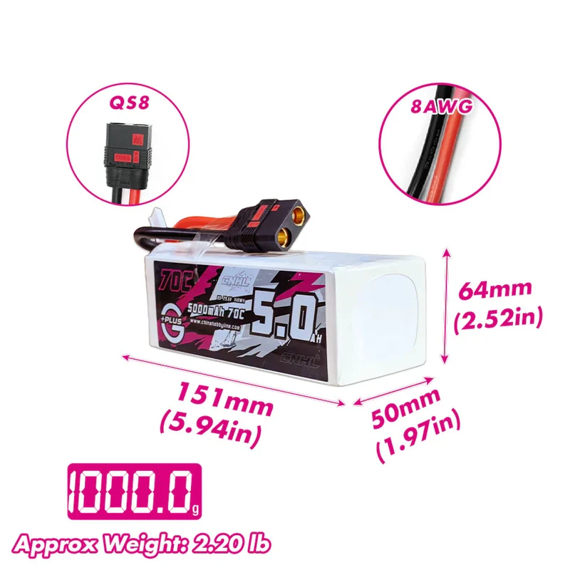 CNHL G+Plus 8S 5000mAh 29,6V 70C Lipo Akku mit QS8-Stecker