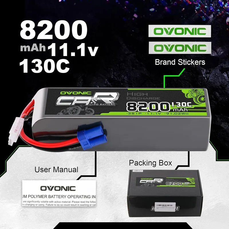 Ovonic Car 3S 8200mAh Lipo Akku 130C 11,1V RC Lipo Akku mit EC5 Stecker (2 Stück)