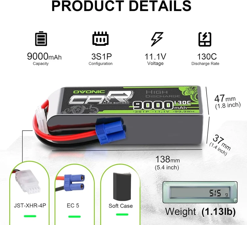 Ovonic Car 3S 9000mAh Lipo Akku 130C 11,1V mit EC5 Stecker (2 Stück)