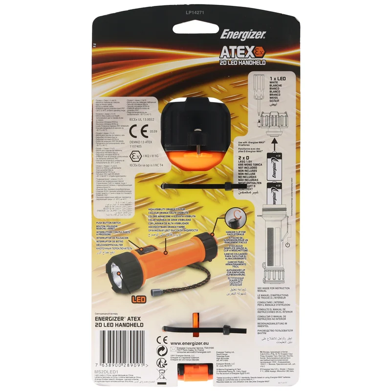 Energizer 2D ATEX - Taschenlampe - LED - weißes Licht - Schwarz, Sicherheitsorange
