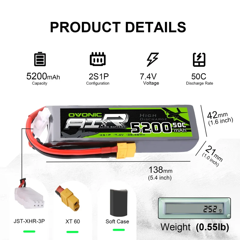 Ovonic Air 2S 5200mAh 50C 7,4V LiPo Akku mit XT60 Stecker