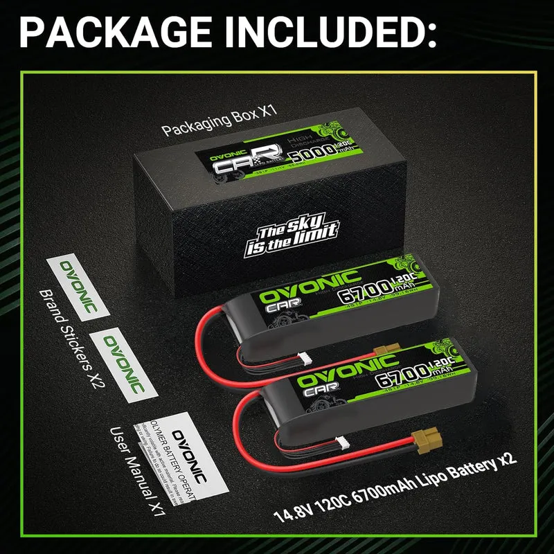 Ovonic Car 4S 6700mAh 120C 14,8V Lipo Akku Lipo Akku mit XT60 Stecker (2 Stück)