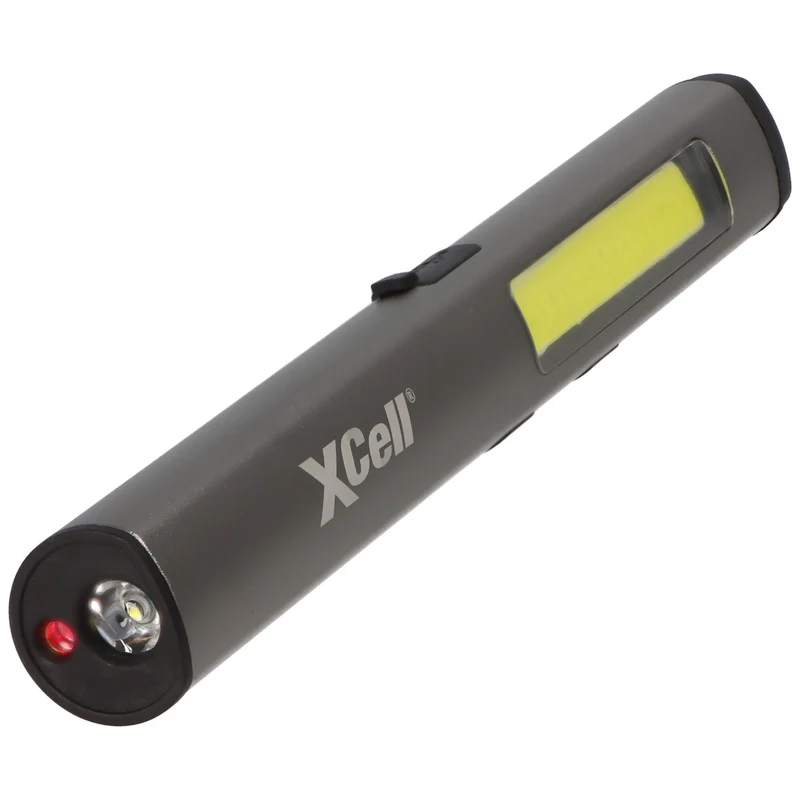 Xcell LED Taschenlampe mit zusätzlichem UV- und Laserlicht sowie seitlicher LED-Lichtleiste, magnetischer Clip, integrierter Akku sowie USB-C Ladefunktion