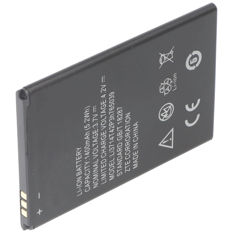 AccuCell Akku passend für ZTE Li3714T42P3h765039, ZTE Blade A3, A5, AF3, AF5, C341, T220, T221, T230, 1400mAh, 3.7V