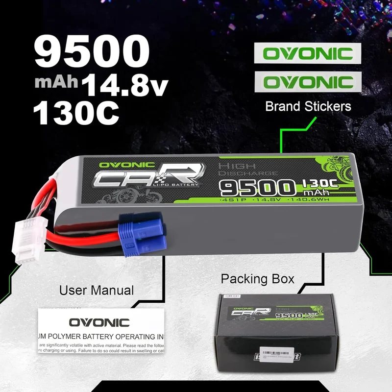 Ovonic Car 4S 9500mAh 130C 14,8V Lipo Akku mit EC5 Stecker (2 Stück)