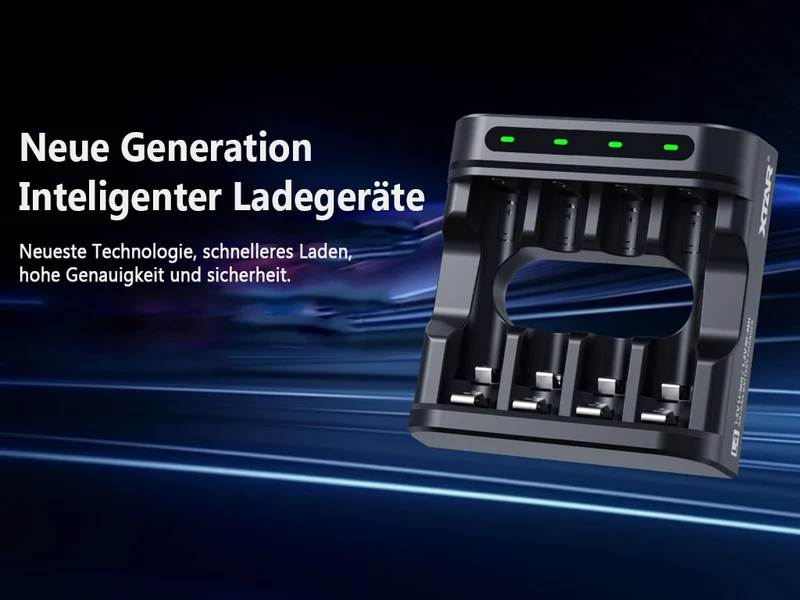 Xtar L4 – Ladegerät, incl. 4x AA (Mignon) LR6 1,5V Li-Ion Akkus mit Akku-Wechselanzeige