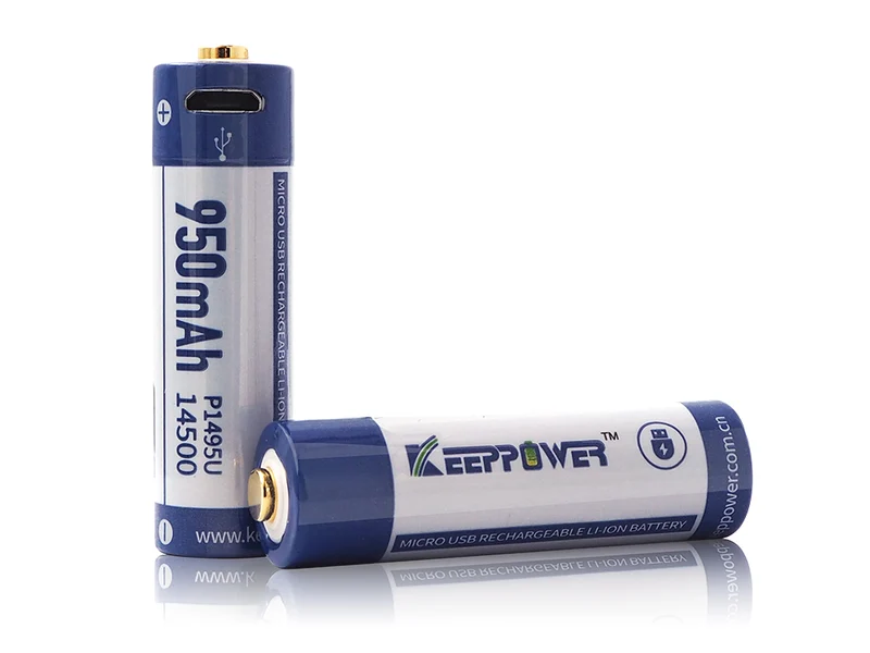 Keeppower 14500 - 950mAh Li-Ionen 3,7V - 3,6V mit USB Lademöglichkeit und PCB P1495U