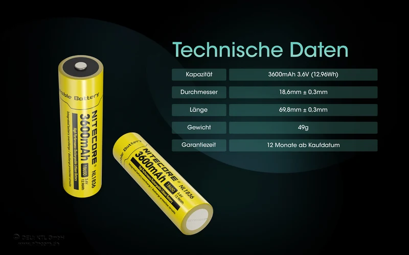NiteCore Li-Ion-Akku 18650 - 3600mAh, 3,7V - NL1836 PCB geschützt
