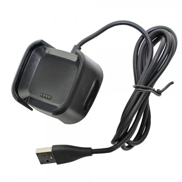 AccuCell Ladegerät passend für die Fitbit Versa schwarz mit USB Kabel 1 Meter, Ladekabel für Fitbit Versa