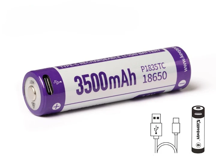 Keeppower 18650 - 3500mAh, Li-Ionen 3,7V - 3,6V - PCB geschützt, mit USB-C Lademöglichkeit P1835TC